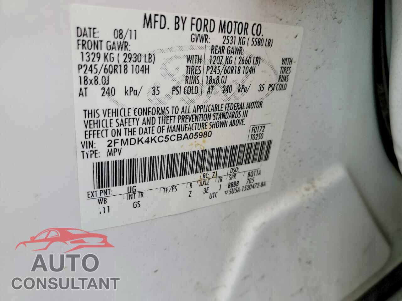 FORD EDGE 2012 - 2FMDK4KC5CBA05980