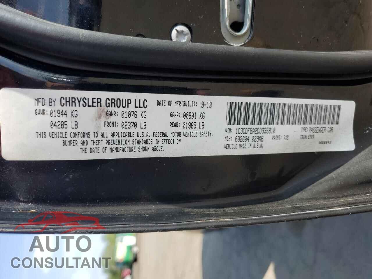 DODGE DART 2013 - 1C3CDFBA2DD335810