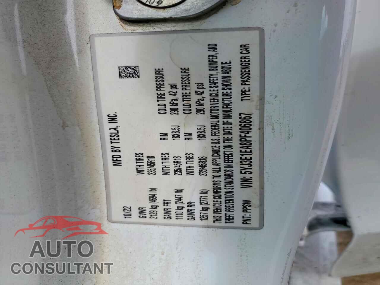 TESLA MODEL 3 2023 - 5YJ3E1EA8PF406867