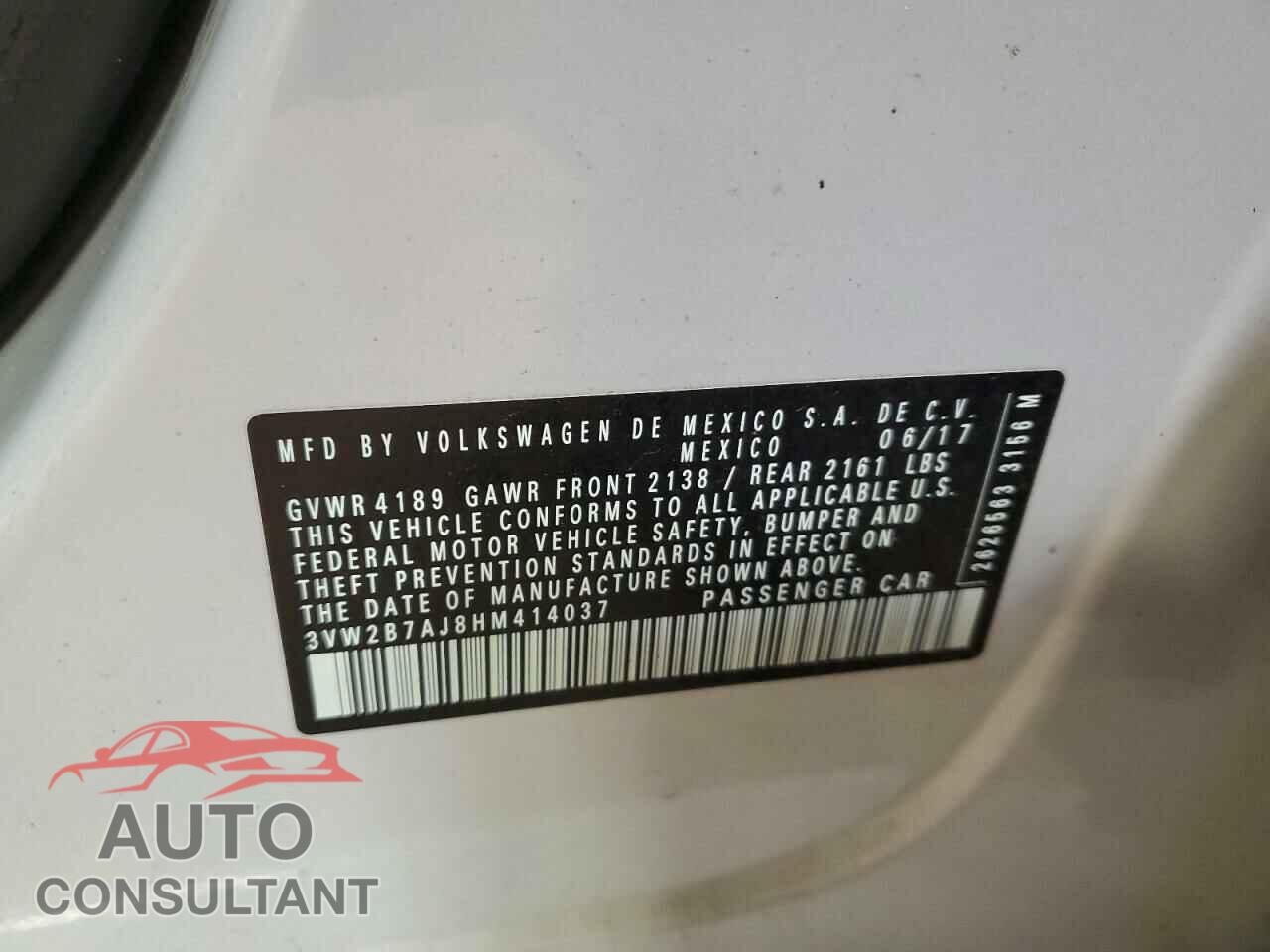 VOLKSWAGEN JETTA 2017 - 3VW2B7AJ8HM414037
