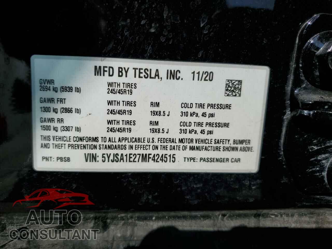 TESLA MODEL S 2021 - 5YJSA1E27MF424515