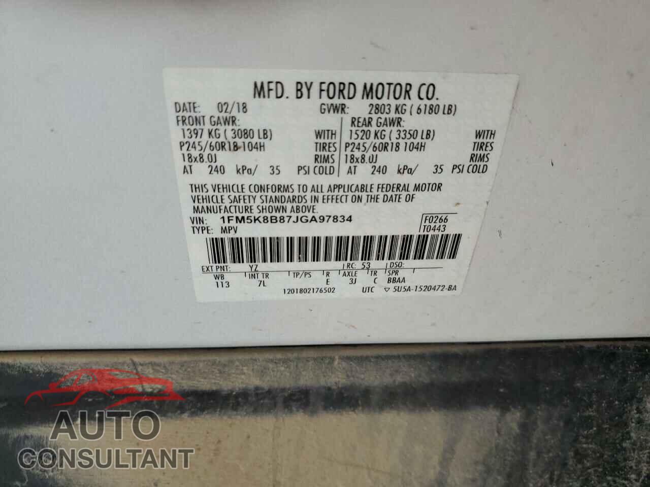 FORD EXPLORER 2018 - 1FM5K8B87JGA97834