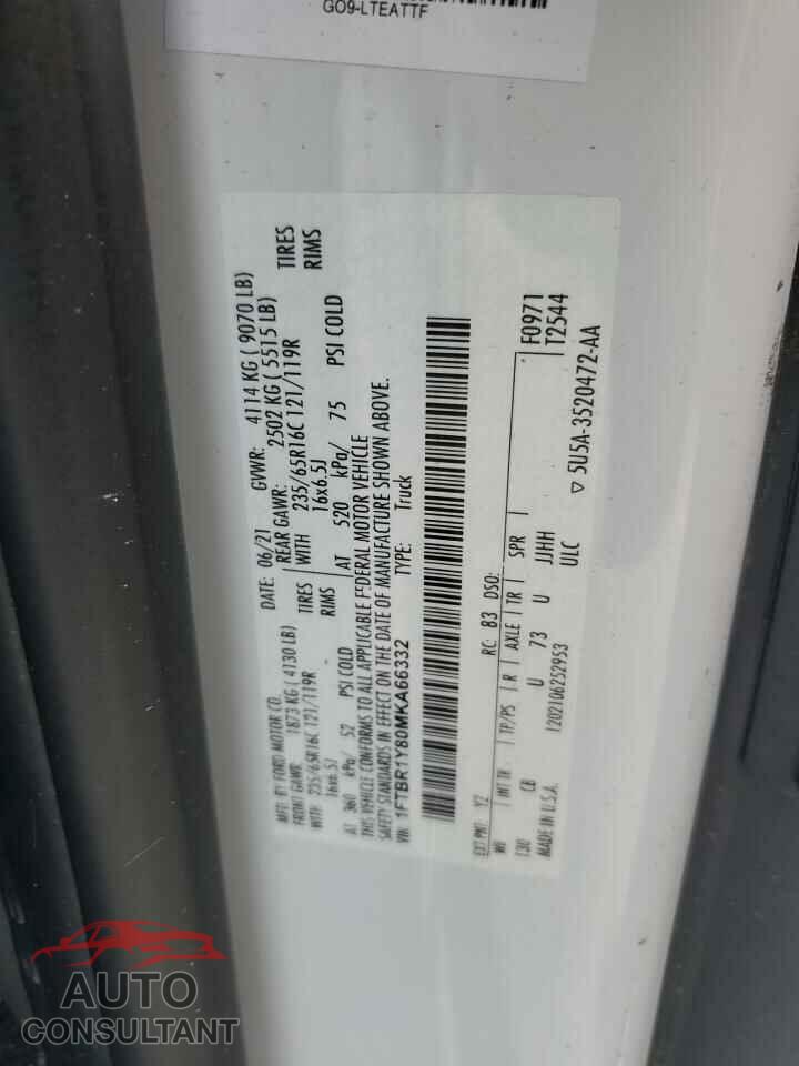 FORD TRANSIT 2021 - 1FTBR1Y80MKA66332
