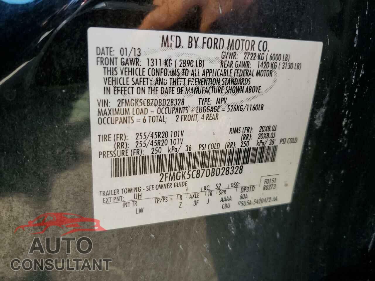 FORD FLEX 2013 - 2FMGK5C87DBD28328