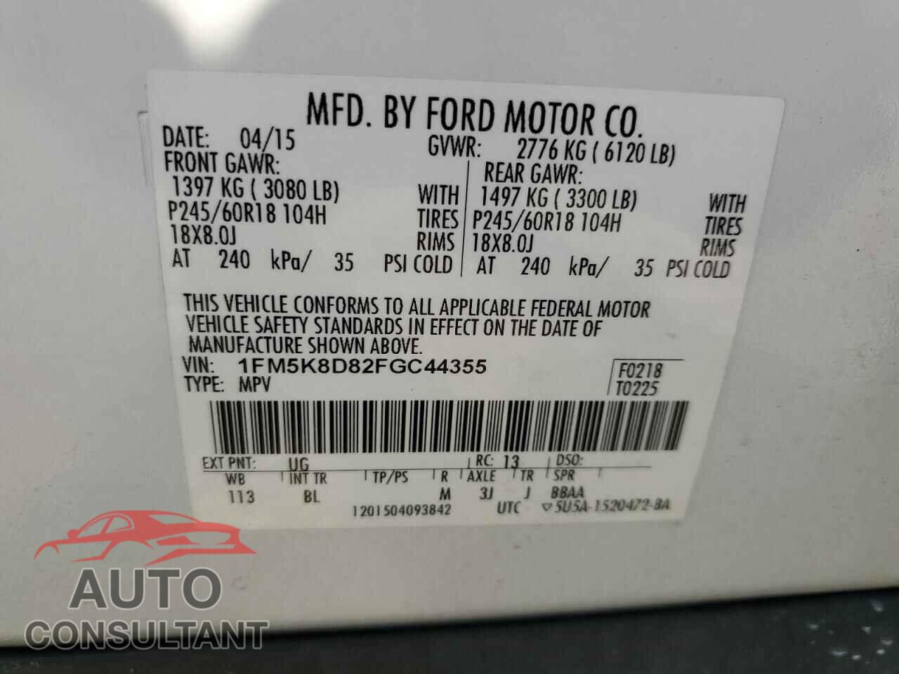 FORD EXPLORER 2015 - 1FM5K8D82FGC44355