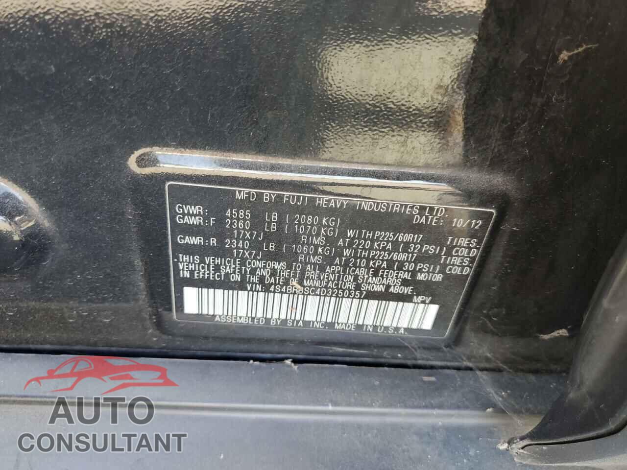 SUBARU OUTBACK 2013 - 4S4BRBSC4D3250357