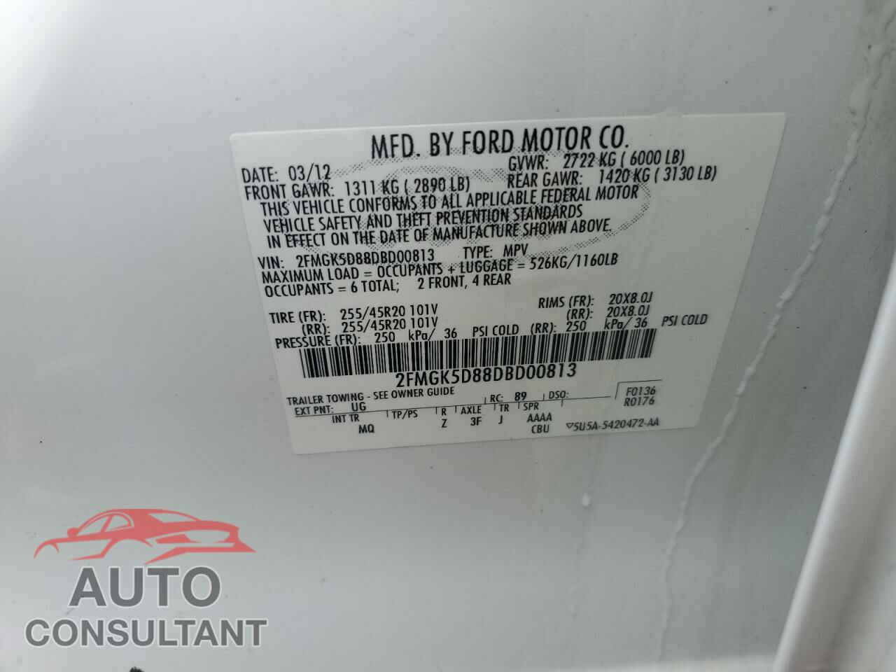 FORD FLEX 2013 - 2FMGK5D88DBD00813