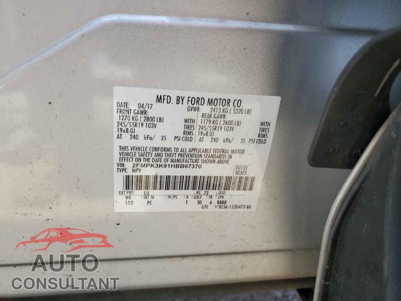 FORD EDGE 2017 - 2FMPK3K91HBB97370