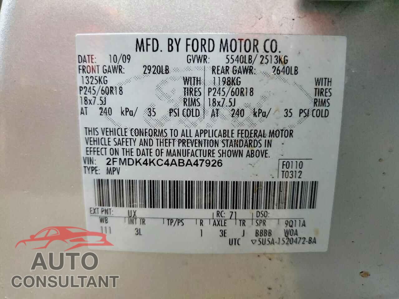 FORD EDGE LIMIT 2010 - 2FMDK4KC4ABA47926