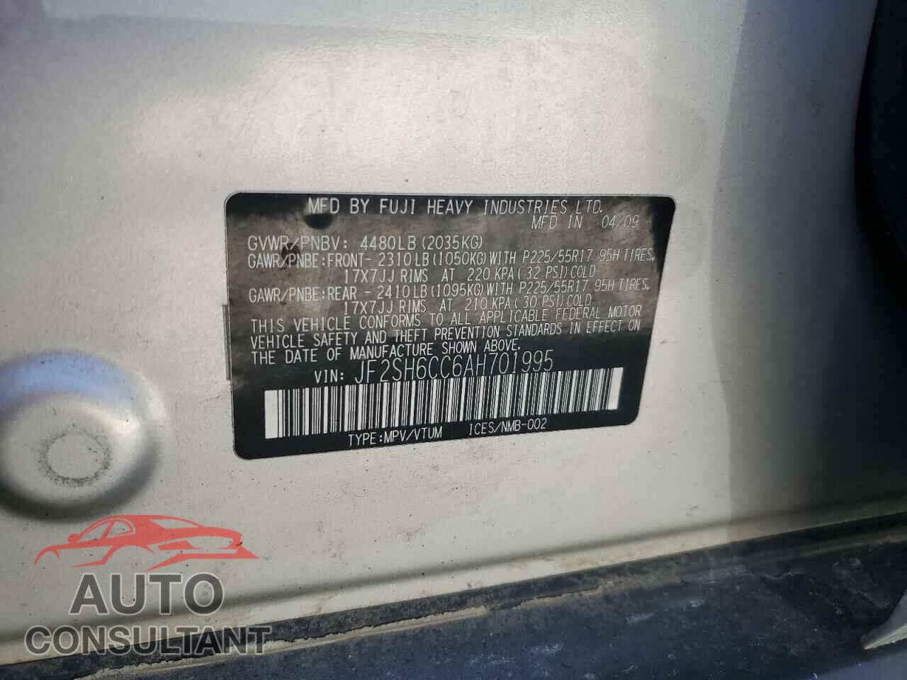 SUBARU FORESTER 2010 - JF2SH6CC6AH701995
