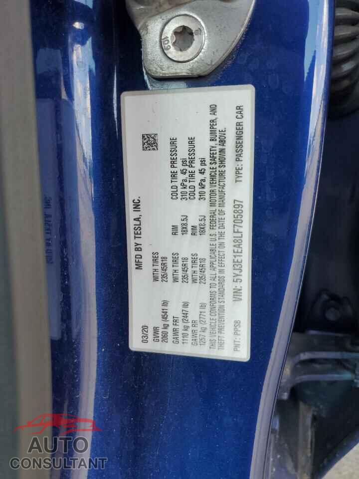 TESLA MODEL 3 2020 - 5YJ3E1EA8LF705897