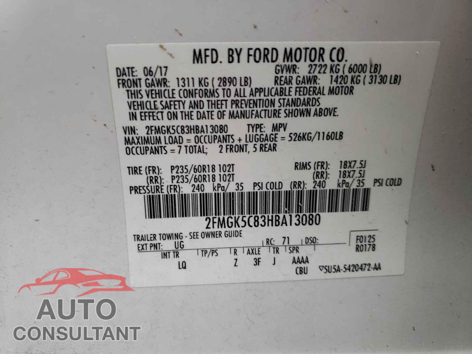 FORD FLEX 2017 - 2FMGK5C83HBA13080