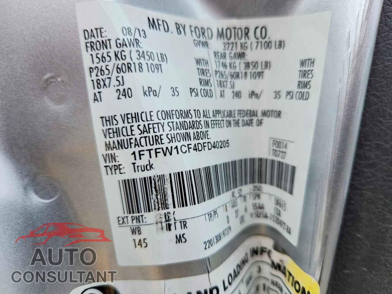 FORD F150 2013 - 1FTFW1CF4DFD40205