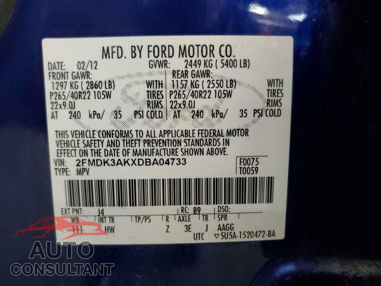 FORD EDGE 2013 - 2FMDK3AKXDBA04733