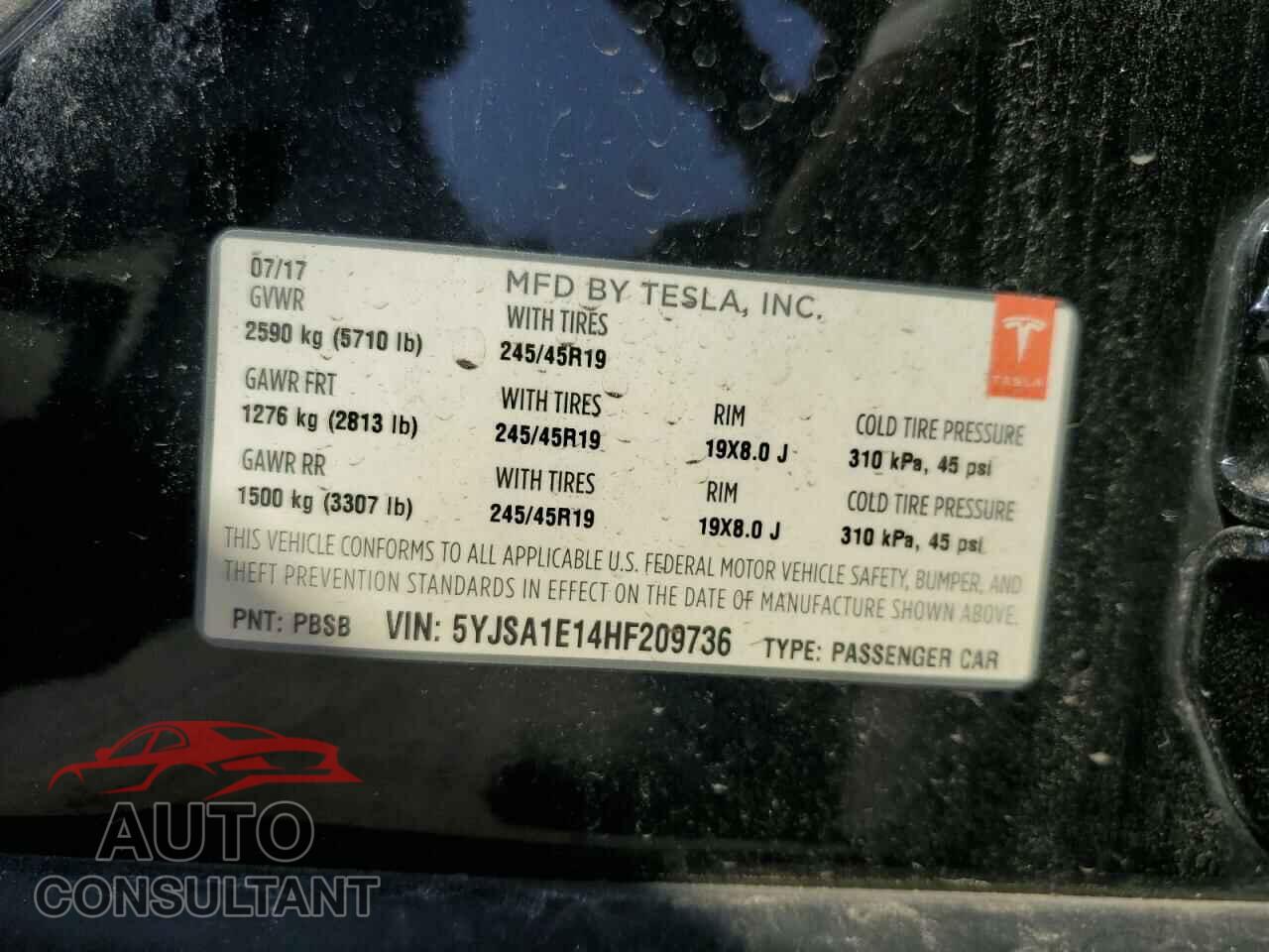 TESLA MODEL S 2017 - 5YJSA1E14HF209736