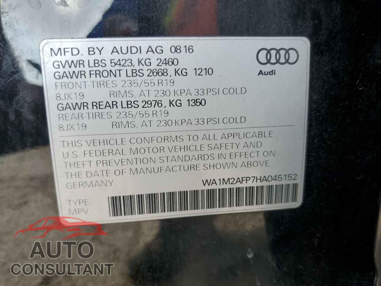 AUDI Q5 2017 - WA1M2AFP7HA045152