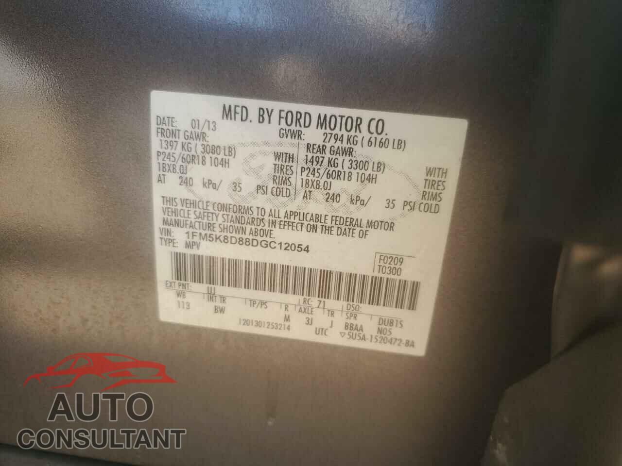 FORD EXPLORER 2013 - 1FM5K8D88DGC12054