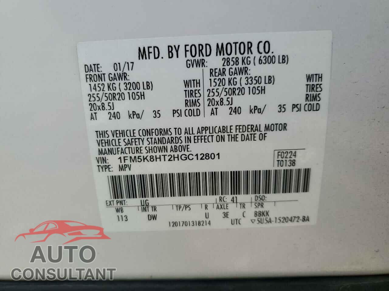 FORD EXPLORER 2017 - 1FM5K8HT2HGC12801