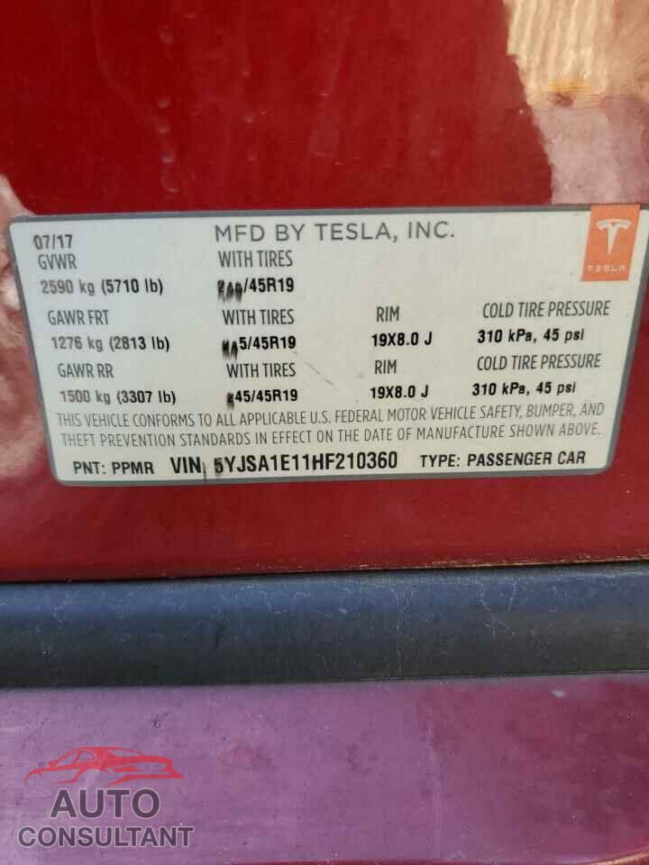 TESLA MODEL S 2017 - 5YJSA1E11HF210360