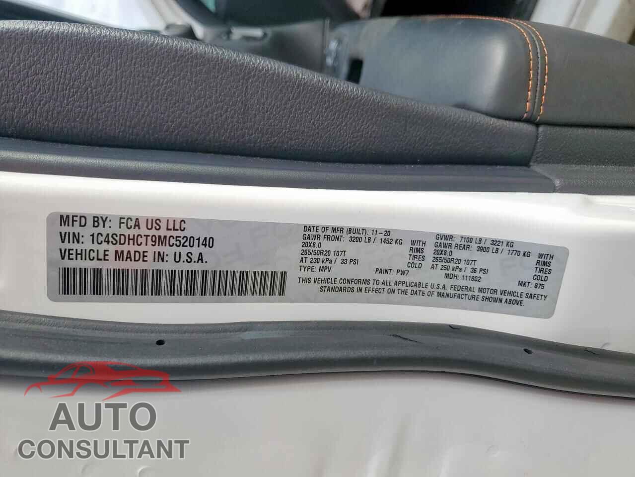 DODGE DURANGO 2021 - 1C4SDHCT9MC520140