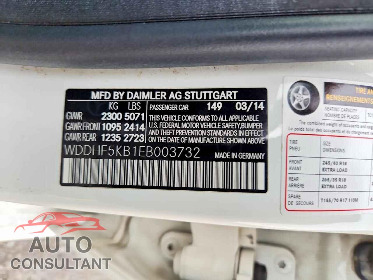 MERCEDES-BENZ E-CLASS 2014 - WDDHF5KB1EB003732