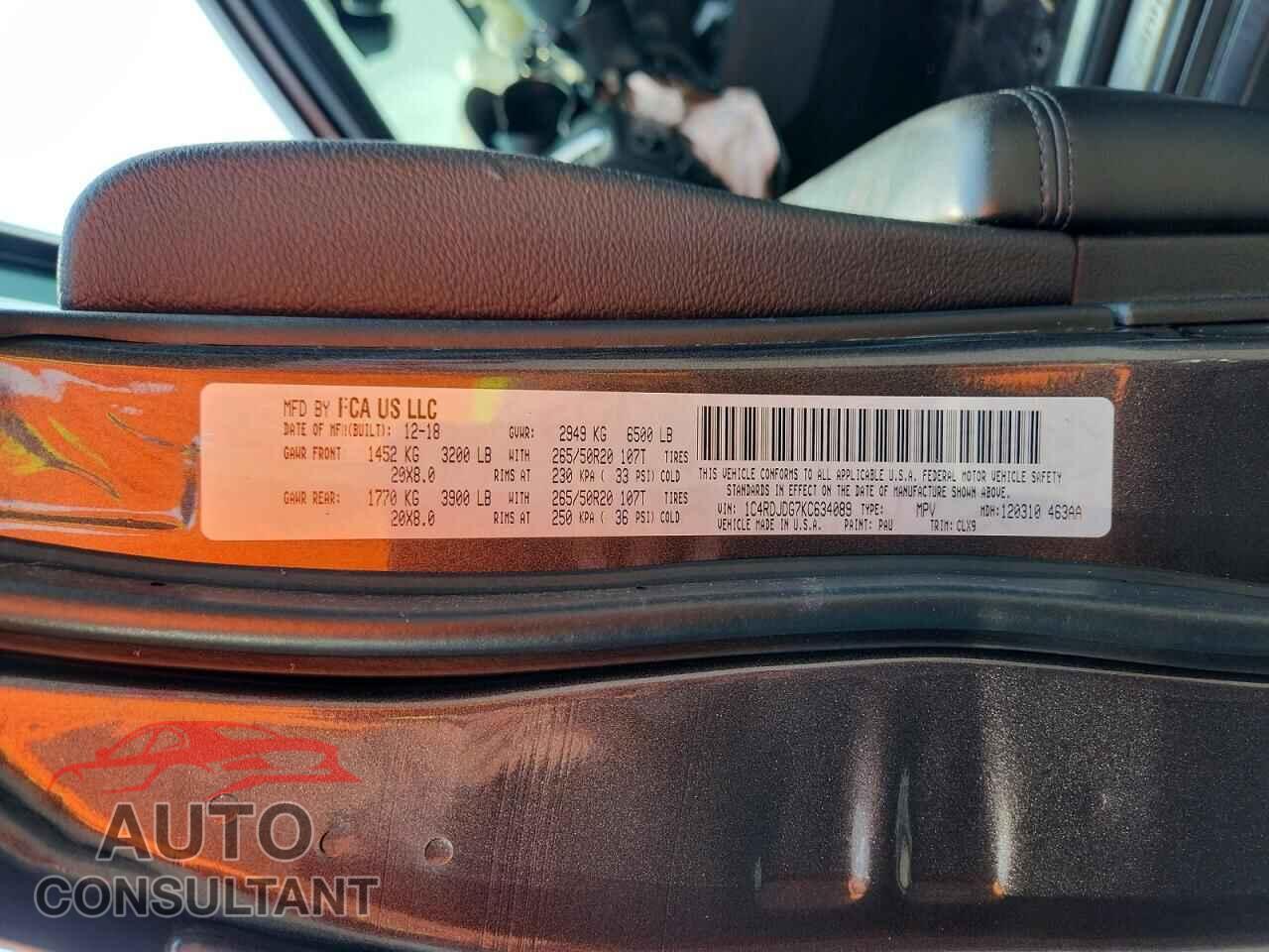 DODGE DURANGO 2019 - 1C4RDJDG7KC634089