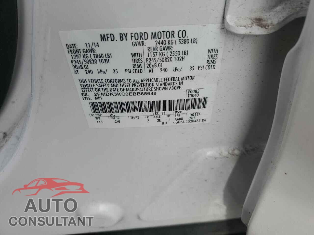 FORD EDGE 2014 - 2FMDK3KC0EBB65648