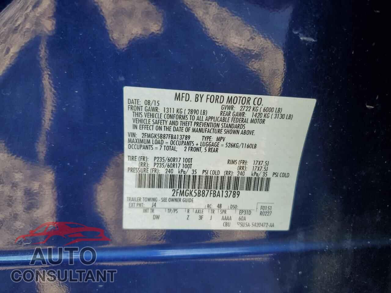 FORD FLEX 2015 - 2FMGK5B87FBA13789
