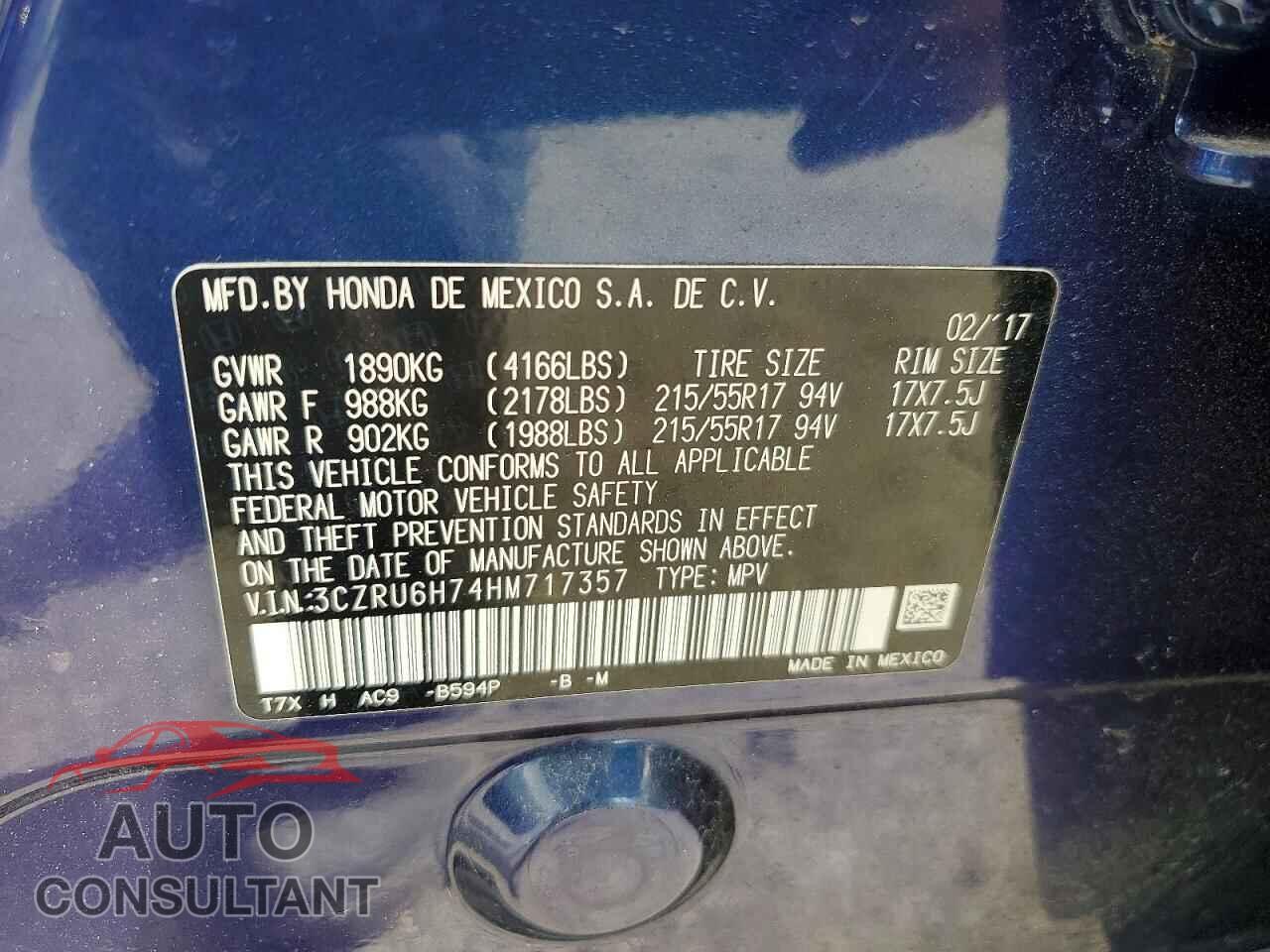 HONDA HR-V 2017 - 3CZRU6H74HM717357