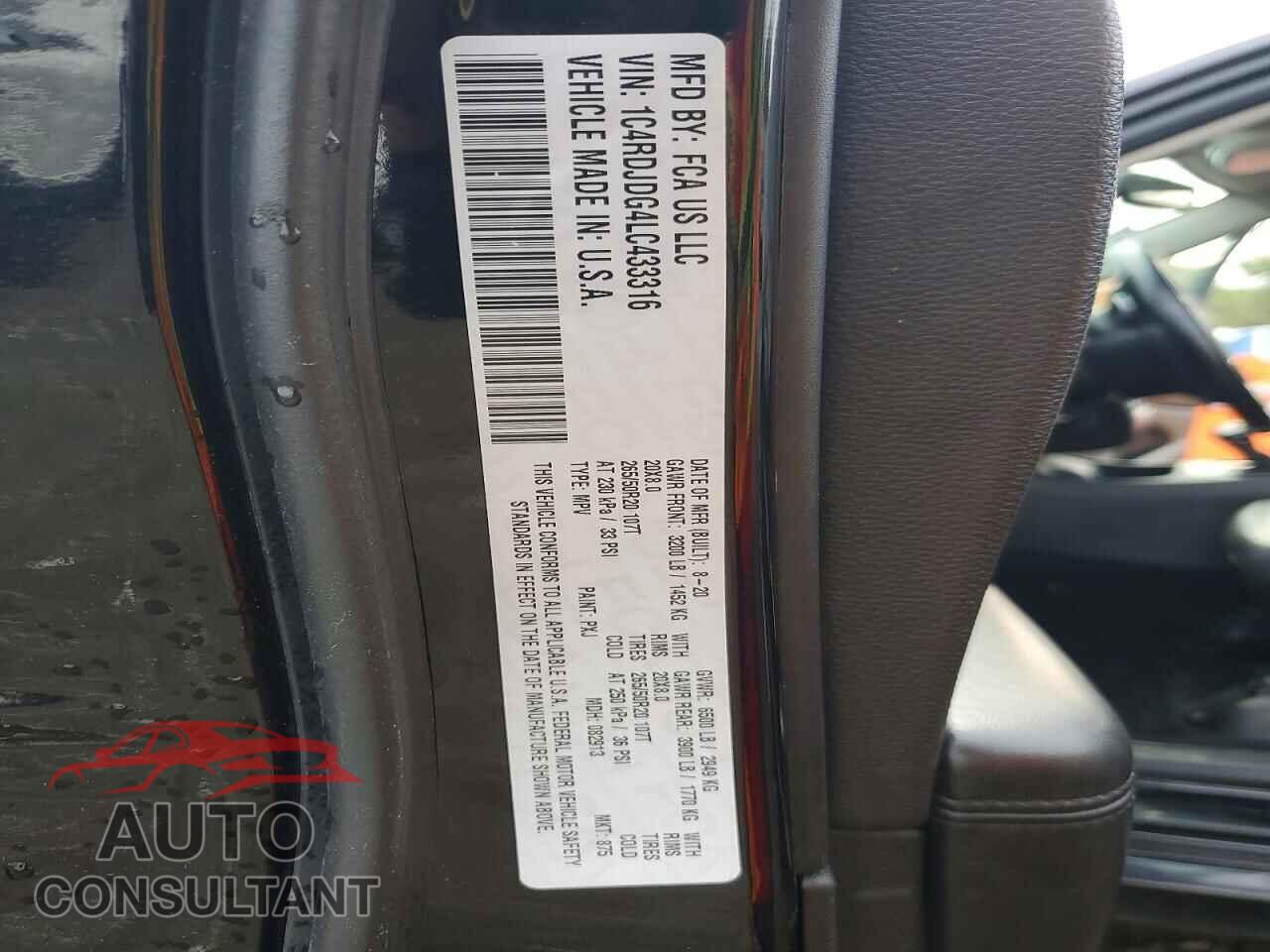 DODGE DURANGO 2020 - 1C4RDJDG4LC433316