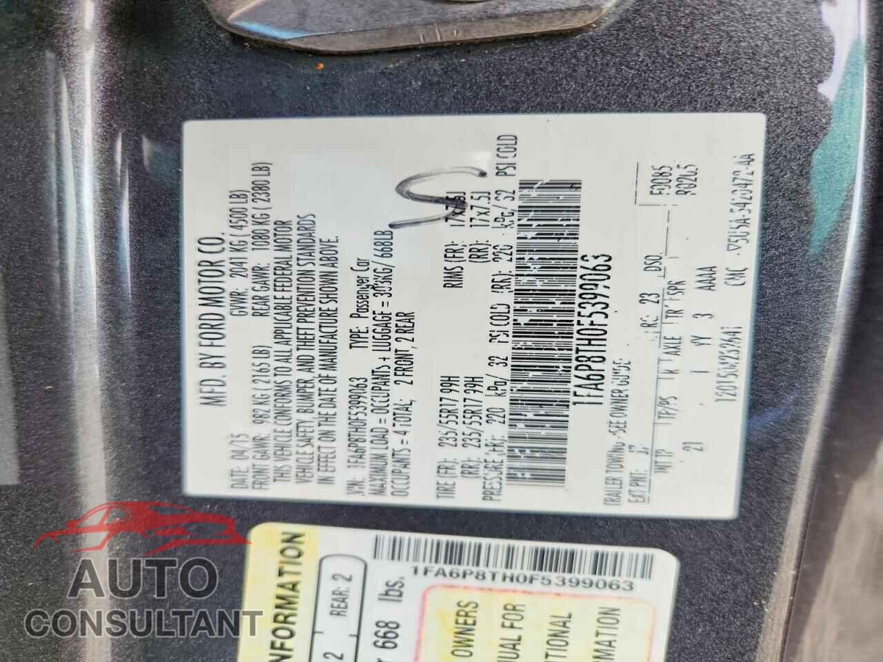 FORD MUSTANG 2015 - 1FA6P8TH0F5399063