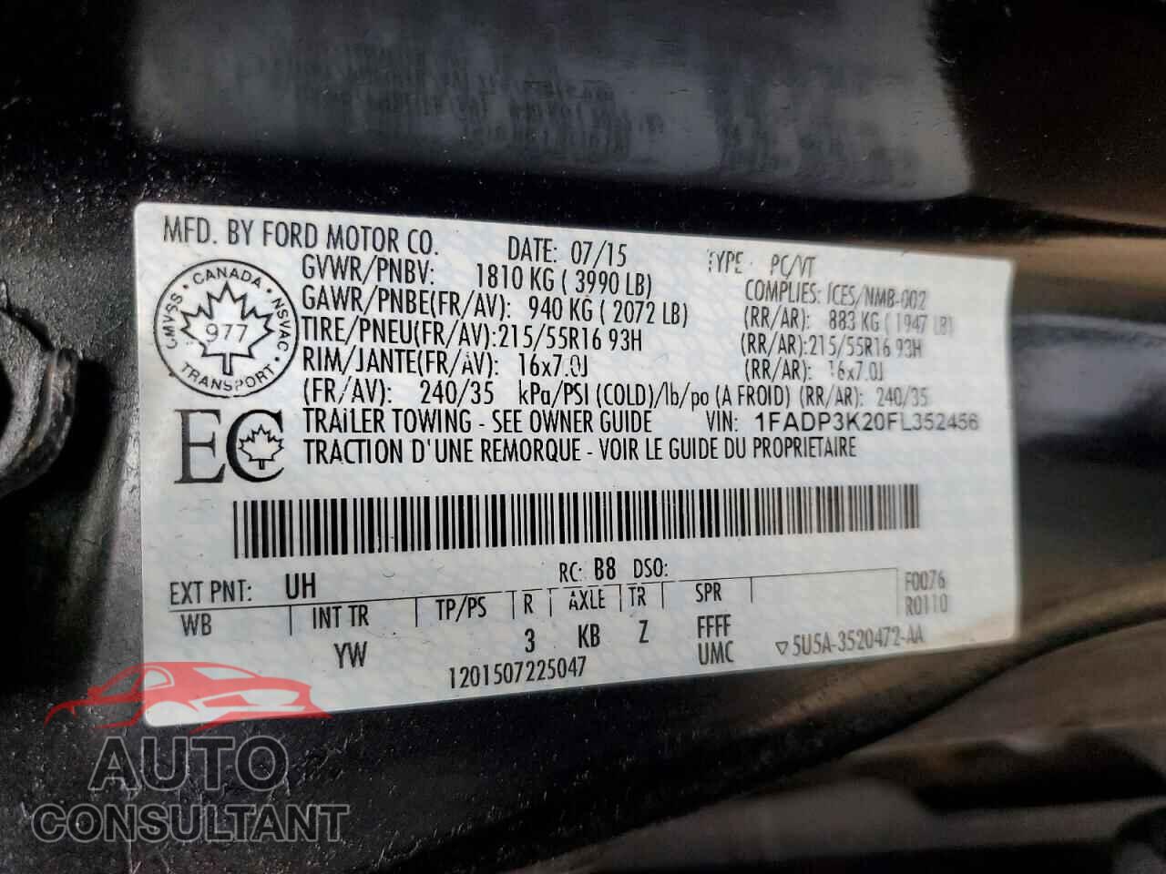 FORD FOCUS 2015 - 1FADP3K20FL352456