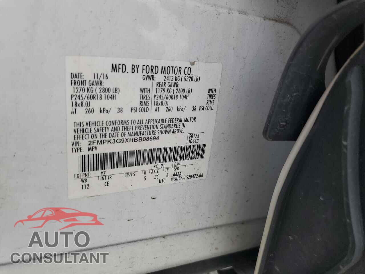 FORD EDGE 2017 - 2FMPK3G9XHBB08694
