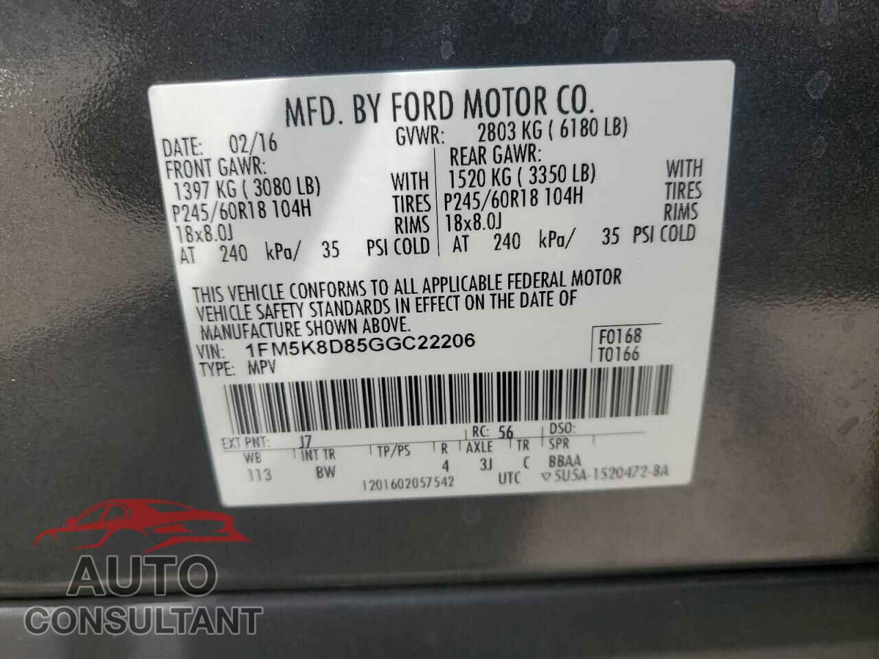 FORD EXPLORER 2016 - 1FM5K8D85GGC22206
