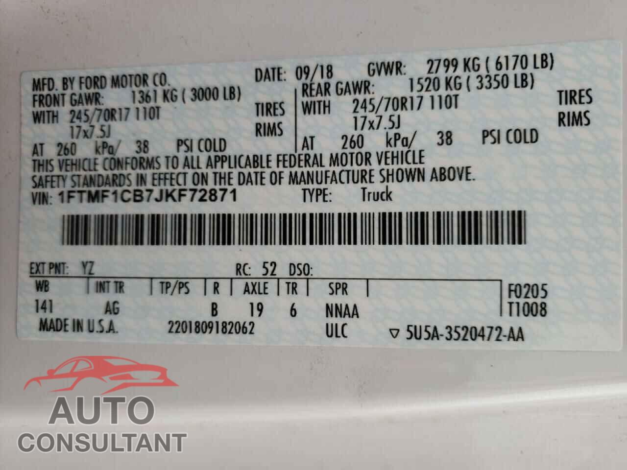 FORD F150 2018 - 1FTMF1CB7JKF72871