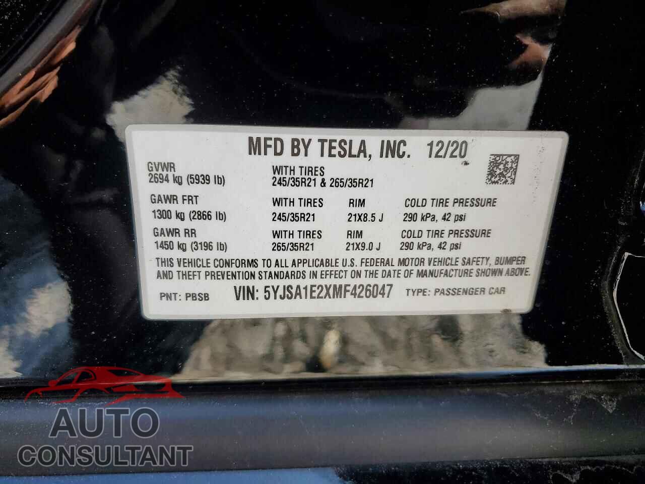 TESLA MODEL S 2021 - 5YJSA1E2XMF426047
