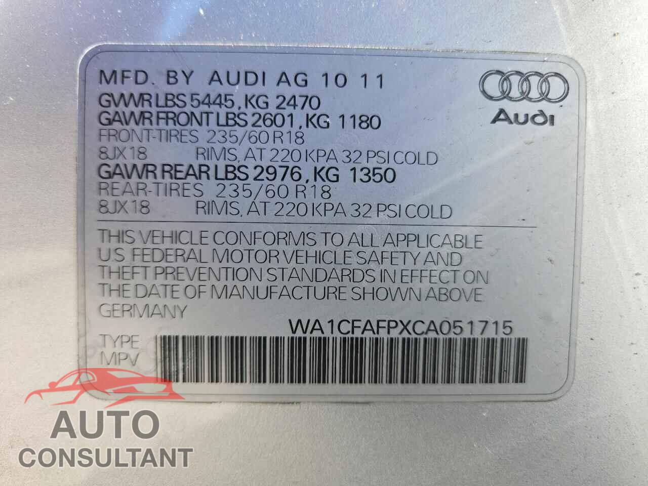 AUDI Q5 2012 - WA1CFAFPXCA051715