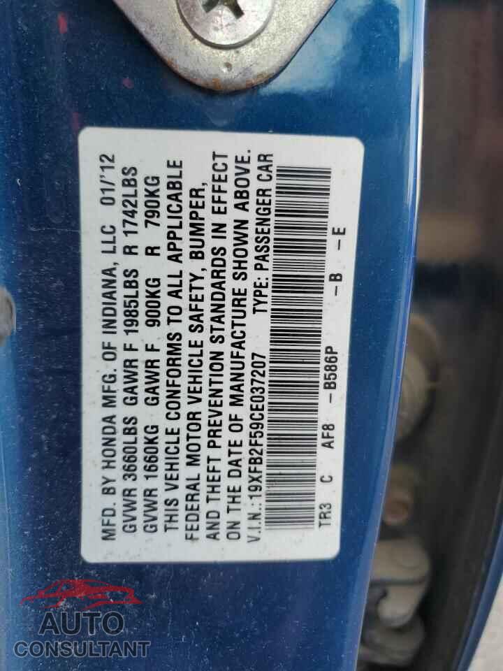 HONDA CIVIC 2012 - 19XFB2F59CE037207