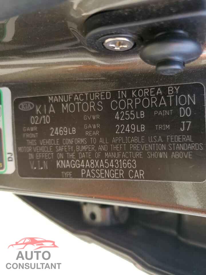 KIA OPTIMA 2010 - KNAGG4A8XA5431663