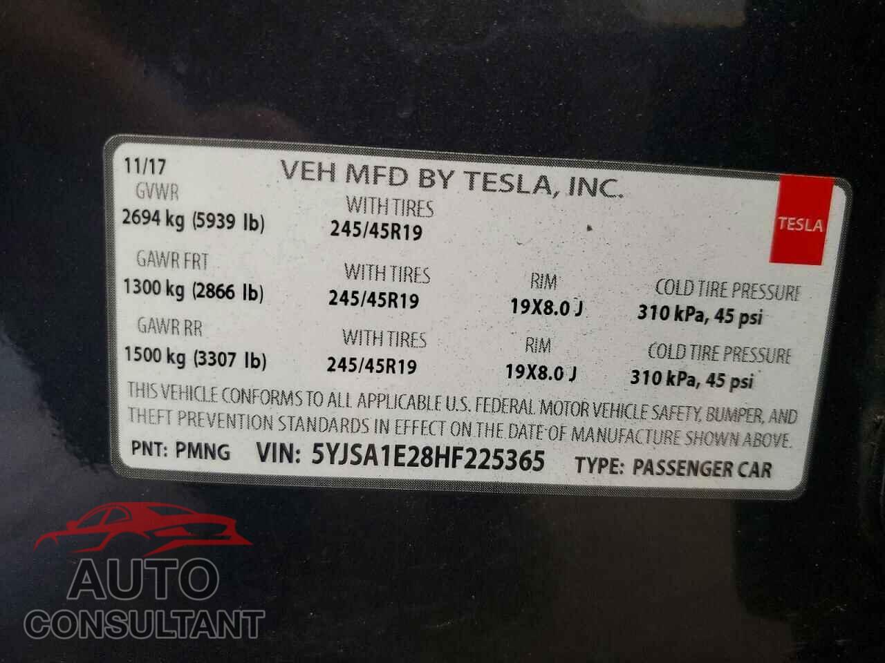 TESLA MODEL S 2017 - 5YJSA1E28HF225365