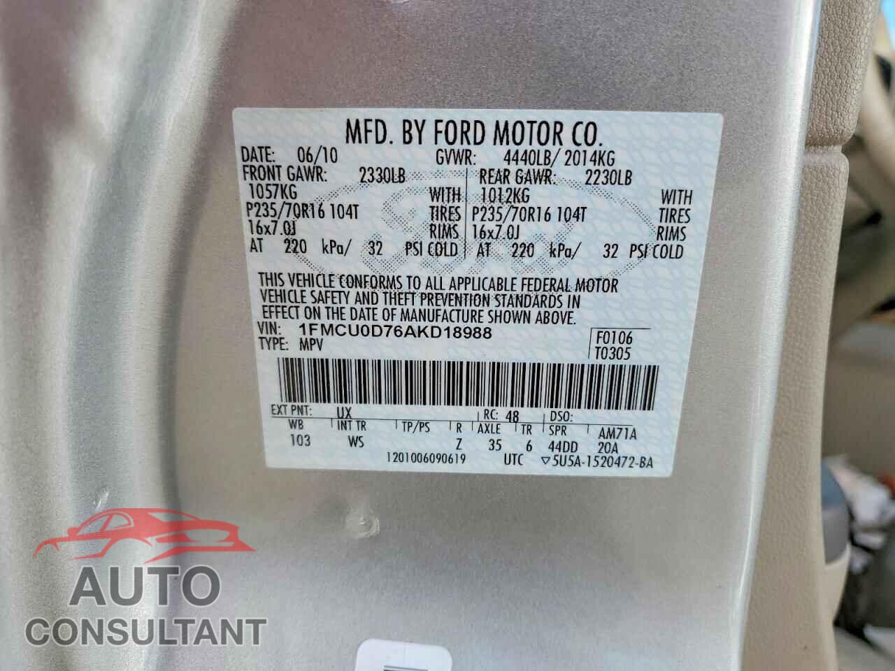 FORD ESCAPE 2010 - 1FMCU0D76AKD18988