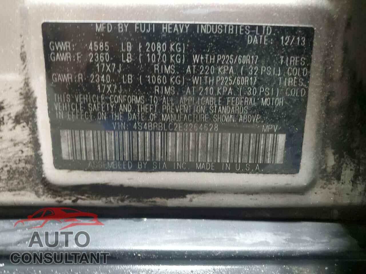 SUBARU OUTBACK 2014 - 4S4BRBLC2E3264628