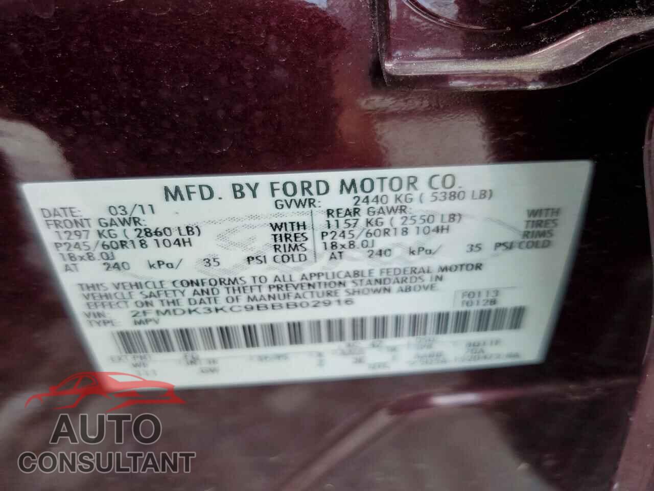 FORD EDGE 2011 - 2FMDK3KC9BBB02916