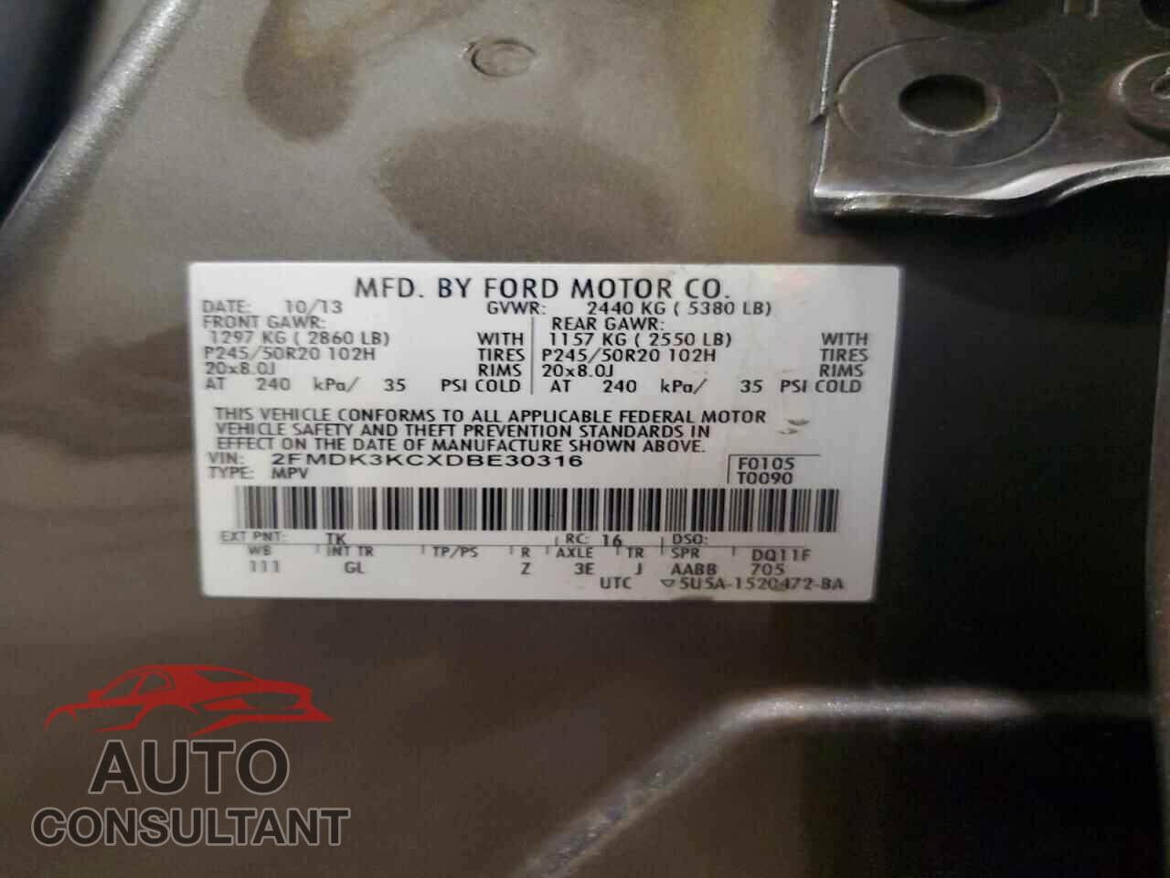 FORD EDGE 2013 - 2FMDK3KCXDBE30316