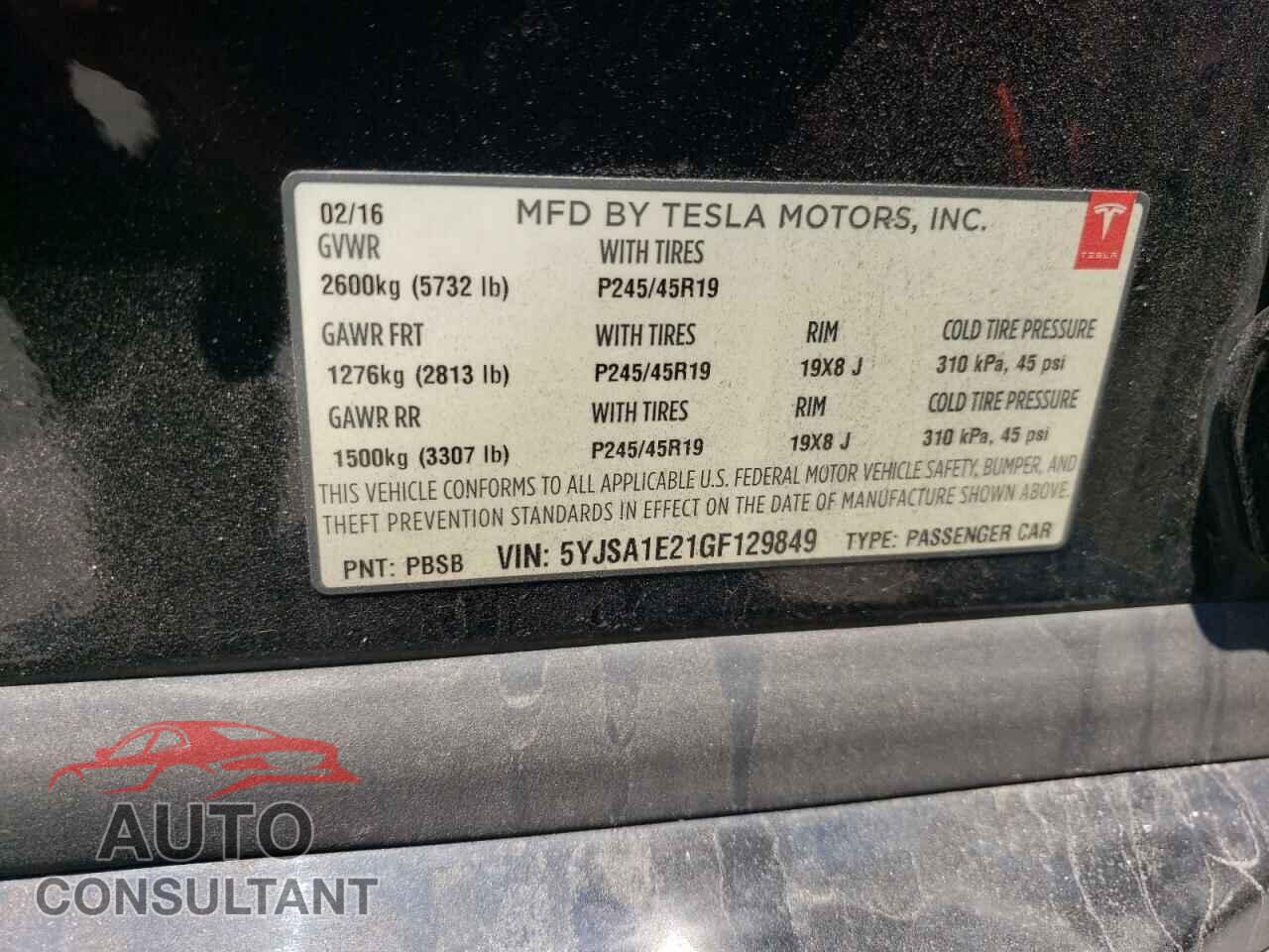TESLA MODEL S 2016 - 5YJSA1E21GF129849