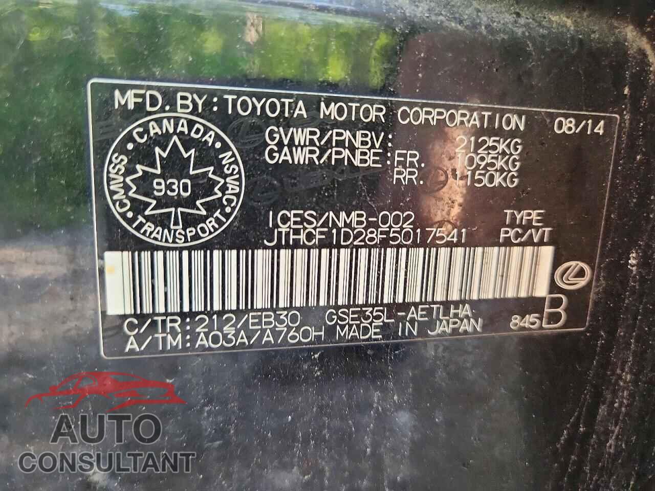 LEXUS IS 2015 - JTHCF1D28F5017541