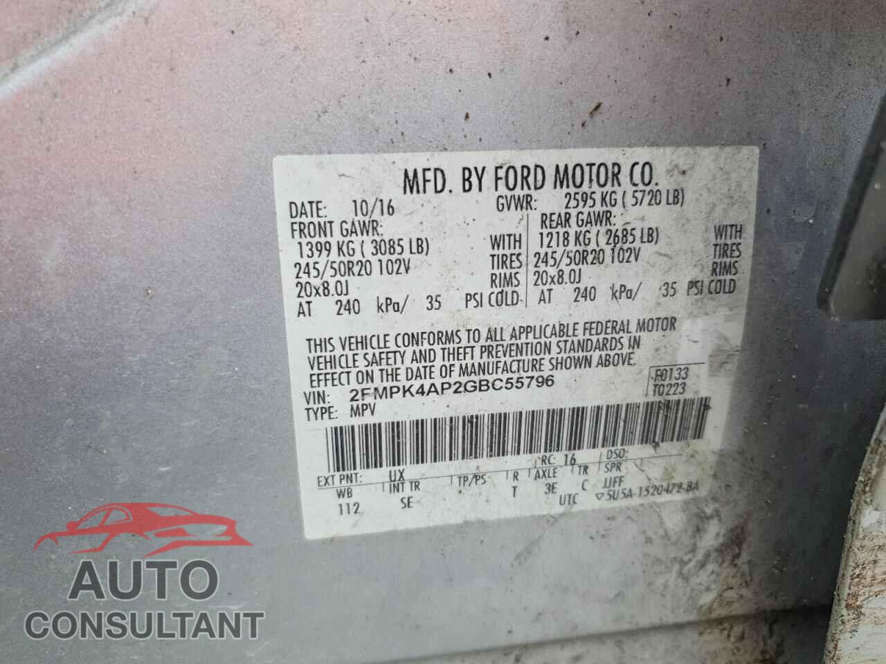 FORD EDGE 2016 - 2FMPK4AP2GBC55796