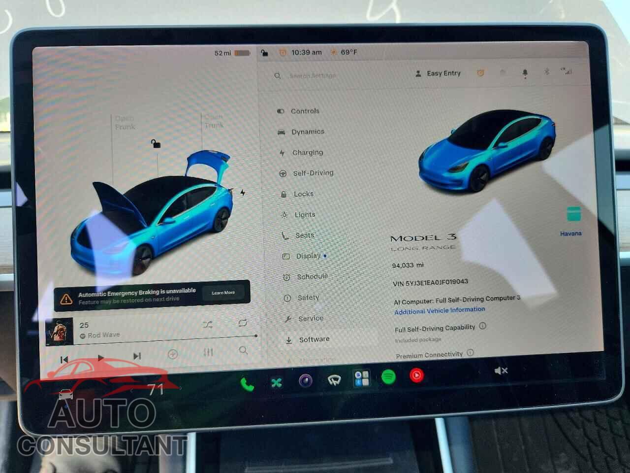 TESLA MODEL 3 2018 - 5YJ3E1EA0JF019043