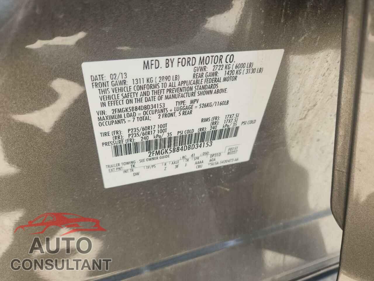 FORD FLEX 2013 - 2FMGK5B84DBD34153