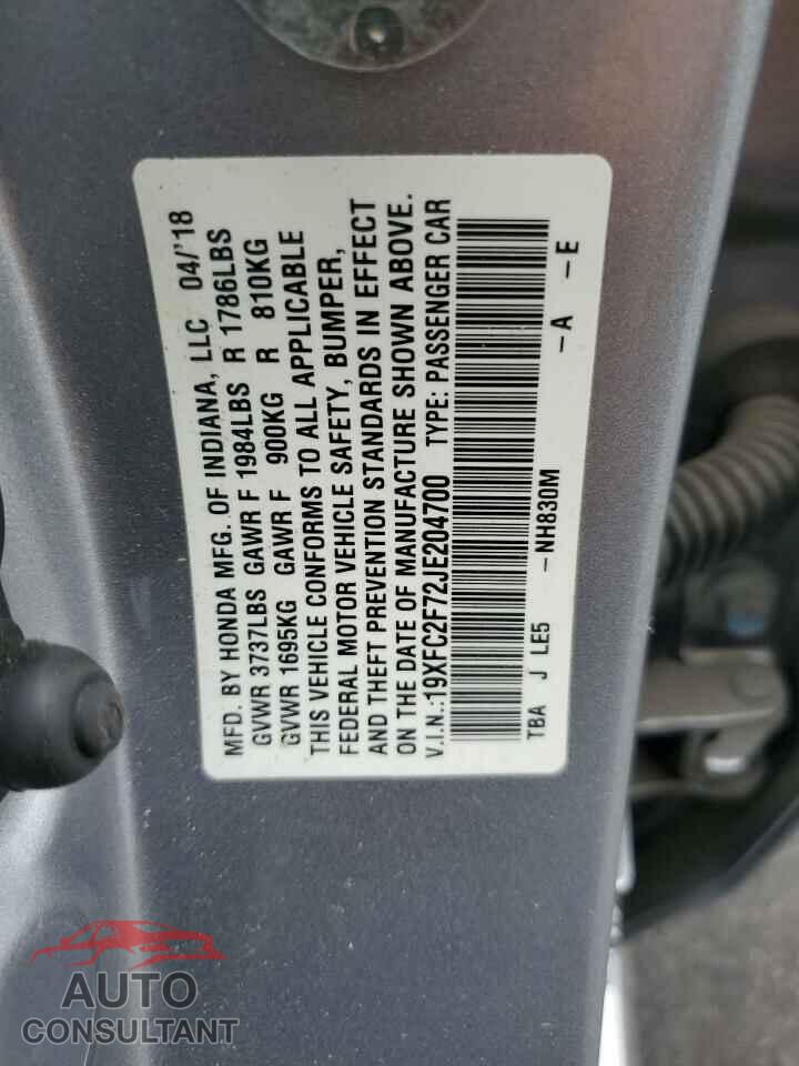 HONDA CIVIC 2018 - 19XFC2F72JE204700
